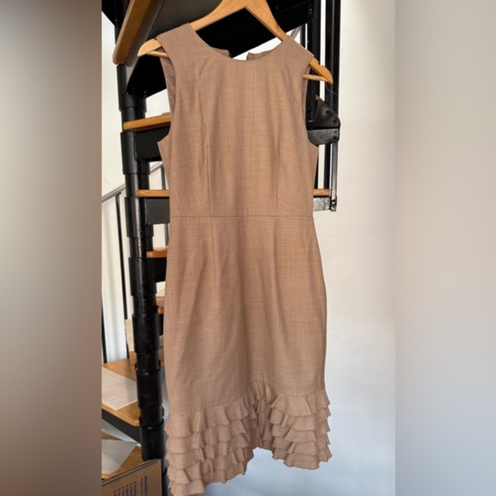 J CREW Ruffled Hem Wool Tan Camel Workwear Dress Size 4